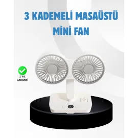 Sessiz Çalışan USB Şarjlı Çift Kafalı Masaüstü Fan – Ev ve Ofis İçin
