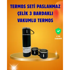 500 ml Isı Korumalı Çelik Termos ve Bardak Seti | Silikon Tabanlı, Şık ve Pratik