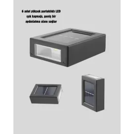 Solar Güçlü 6 LED Dış Mekan Lambası – Otomatik Aç/Kapa Işık Sensörlü Aydınlatma