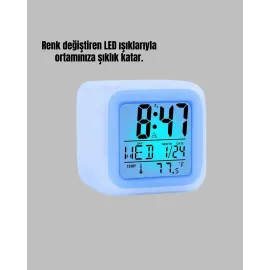 Renk Değiştiren Led Alarmlı Dijital Küp Masa Saati