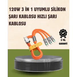 120 W Şarj ve Veri Aktarımı Kablo– 3 Başlıklı Çok Amaçlı Kablo Yüksek Hızlı
