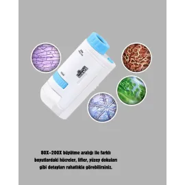 Taşınabilir Mini Mikroskop Led Işıklı 80X–200X Büyütmeli Ve Odak Ayarlı