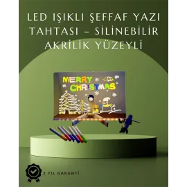 Şık ve Modern LED Pano – Neon Işıklı Silinebilir Akrilik Yazı Tahtası, 7 Renkli Kalem Dahil