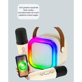 Kablosuz Karaoke Hoparlör – Çift Mikrofon ve LED Işıklı