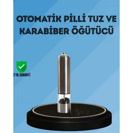 Pilli Tuz Ve Karabiber Öğütücü Baharat Değirmeni Tuzluk Pilli Işıklı Gri