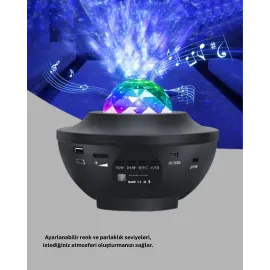 Led Yıldızlı Projektör Galaxy Modlu Renk Ve Parlaklık Ayarlı Gece Lambası