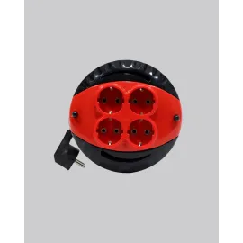 5 Metre Uzatma Kablolu 4 Prizli Makara Kırmızı