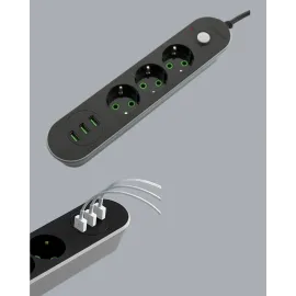 2 Metre Kablolu 3 USB Portlu Anahtarlı Üçlü Priz