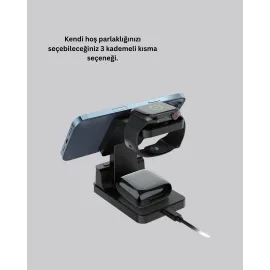 Kablosuz Şarjlı Dijital Masa Saati – 3 Parlaklık Seviyeli Led, Hızlı Şarj, Apple Uyumlu