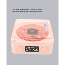 3-Ü-1 Gece Işığı Bluetooth Hoparlör Ve Dijital Saat Vintage Plak Çalar Tasarımlı