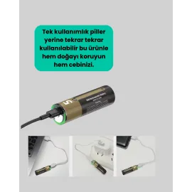 USB Type-C Girişli Şarjlı AA Lityum Pil | 1.5V Sabit Çıkış | 3200mWh (2'li Paket)