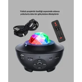 Led Yıldızlı Projektör Galaxy Modlu Renk Ve Parlaklık Ayarlı Gece Lambası