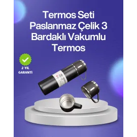 Isıyı Uzun Süre Koruyan 500 Ml Termos Seti | Çelik Gövde, 2 Bardaklı, Hediye Kutulu