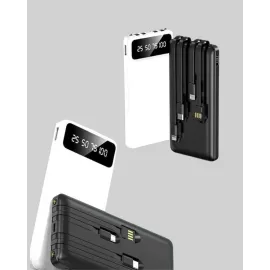 20.000Mah Pd Powerbank Led Işık Lcd Ekran Dahili Kablo Çoklu Giriş