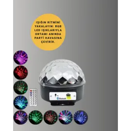 Taşınabilir Rgb Disko Topu Bluetooth Ve Uzaktan Kumanda Özellikli