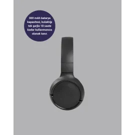 Bluetooth 5.0 Siyah Kablosuz Kulaklık 18 Saat Batarya Katlanabilir Tasarım