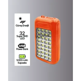 Suya Dayanıklı Güneş Paneli Destekli Powerbank ve Işıldak