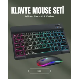 RGB Aydınlatmalı Şarjlı Kablosuz Klavye ve Mouse Seti – Modern ve Kompakt Tasarım