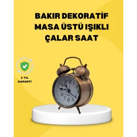 Dekoratif Bronz Renk Metal Alarmlı Masa Üstü Saat Klasik Tasarım