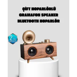 Gramafon Tasarımlı Bluetooth Hoparlör 3D Ses Teknolojili Çok Fonksiyonlu
