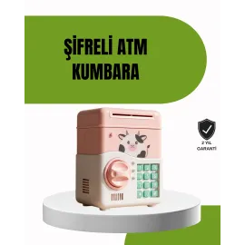 Atm Tasarımlı Pembe Işıklı Sesli Çocuk Kumbarası