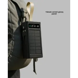 Güneş Panelli Powerbank Led Işıklı Taşınabilir Şarj Cihazı