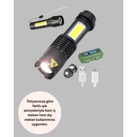 Küçük Boy Şarjlı Led El Feneri Taşınabilir Klipsli
