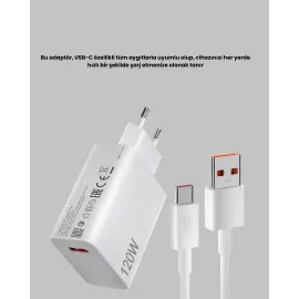 120W Ultra Hızlı Şarj Adaptörü Usb-C Destekli Güçlü Şarj Teknolojisi