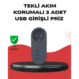 Isıya Dayanıklı 3 Usb Portlu Güvenlikli Priz – Akıllı Enerji Yönetimi