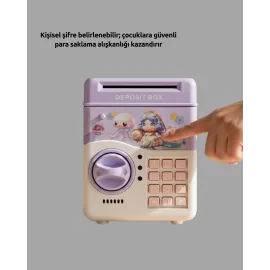 Atm Tasarımlı Şifreli Işıklı Çocuk Kumbarası Mor