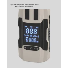 Araç Hava Pompası Ve Akü Takviye Powerbank 12.000 Mah Çok Fonksiyonlu