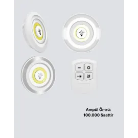 Kablosuz Gün Işığı 3’lü LED Spot Lamba Kumandalı