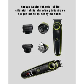 Uzun Pil Ömürlü LED Göstergeli Erkek Bakım Seti 5-in-1 Saç Sakal Tıraş Makinesi