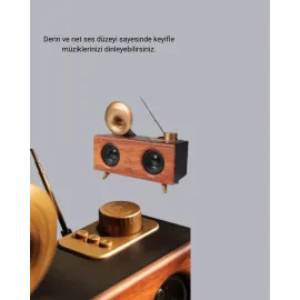 Çift Hoparlörlü Retro Bluetooth Speaker 1800Mah Bataryalı Aux Usb Sd Kartlı