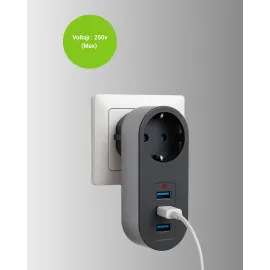 Isıya Dayanıklı 3 Usb Portlu Güvenlikli Priz – Akıllı Enerji Yönetimi