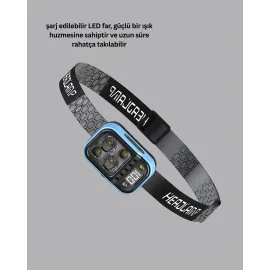 Süper Parlak LED Kafa Feneri 3 Renk 53 Mod Type C Şarjlı