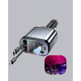 Araç Şarj Cihazı 4 Portlu 66W Hızlı Şarjlı LED Işıklı ve 180° Dönebilir