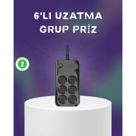 6 Prizli Çoklu Uzatma Kablosu Usb Type-C Hızlı Şarj Termal Koruma