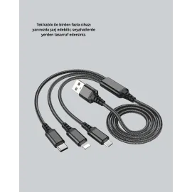 Çoklu USB Şarj Kablosu – 1,2m Hızlı Şarj, 3A Güçlü Akım