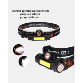 Profesyonel Şarjlı LED Kafa Lambası – Uzun Mesafe + Ortam Aydınlatması