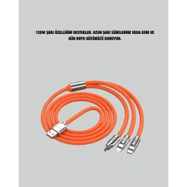 3’Ü 1 Arada Kablo – 120W Hızlı Şarj Ve Veri Aktarımı Özellikli