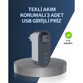 Çocuk Korumalı Termal Priz - 3'lü Usb Şarj Ve Akım Koruması