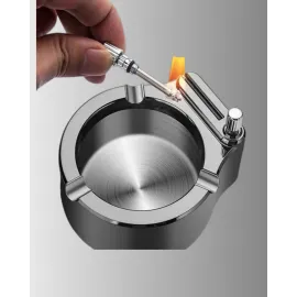 Çakmaklı Küllük Paslanmaz Metal Yuvarlak Tasarım