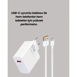 Güvenli ve Hızlı Şarj İçin 67W Turbo Adaptör Type-C Kablo ile