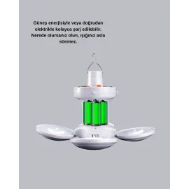 Solar Güneş Enerjili ve USB Şarjlı 5 Kanatlı LED Kamp Lambası