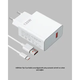120 Watt Hızlı Şarj Adaptörü Samsung S20 S21 S22 S23 Uyumlu