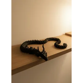 Hareketli Siyah Ejderha Figür Uzun Gövdeli Fantastik Masa Ve Raf Dekoru