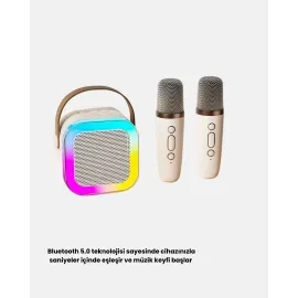 Bluetooth Karaoke Hoparlör Renkli LED Işıklı ve Type-C Şarjlı