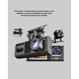 Üç Kameralı Araç İçi Kayıt Sistemi Full Hd Gece Görüşlü Ve G-Sensör Destekli