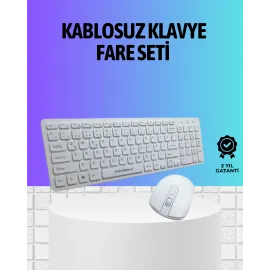 Q Klavye Beyaz Klavye Ve Mouse Seti Kablosuz USB Girişli